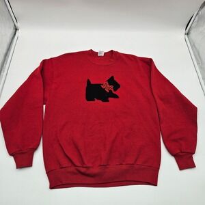 Vtg Jerzees Red Scottie Dog Applique Sweatshirt Long Sleeve Size L Made in USA